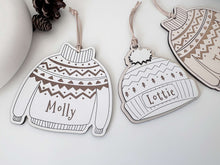 Load image into Gallery viewer, Personalised Christmas Tree Jumper/Hat  Decorations
