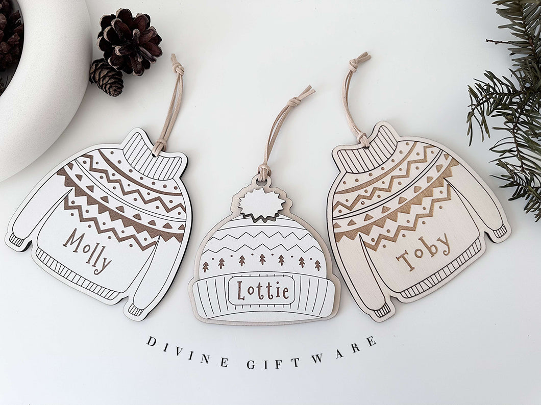 Personalised Christmas Tree Jumper/Hat  Decorations